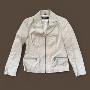 Pamela McCoy Cream White Leather Jacket "Snake Skin" Size XS